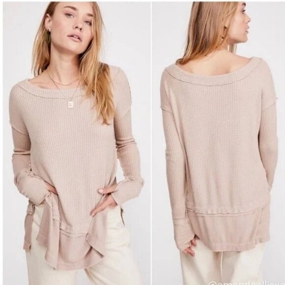 We The Free People North Shore Pink Thermal Tunic Top Waffle Knit Women's S - Picture 1 of 10